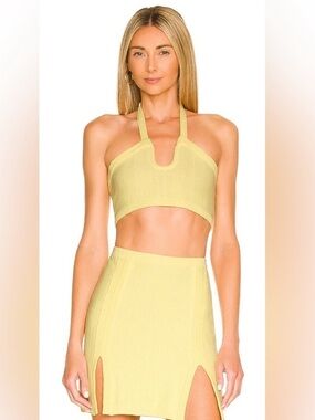Camila Coelho Limoncello Samantha Halter Crop Tank Top Small $138 Revolve